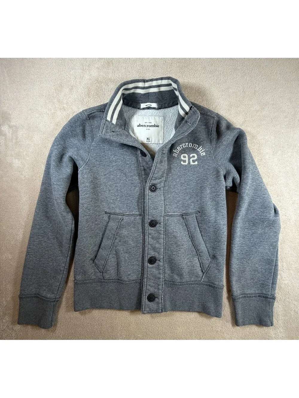 Abercrombie Kids XL Muscle Fit Gray Button Front Sweatshirt Jacket 92